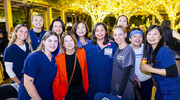 Colleagues of Dr. He attended the award ceremony and the reception that followed to show their support. Front row, from left: Abby Thomas, Barbara Stampley, Norma Ortegon, Amanda Winters, Merida Valle, and Juan Mo. Back row, from left: Lilah Myers, Valerie Medina, Consuelo Vizcaino, Judy Kim, M.D., and Heliana Vargas.