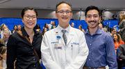 Benjamin N. Nguyen, M.D. (center), Professor of Physical Medicine & Rehabilitation, received a Mentoring Award. Kim Barker, M.D. (left), Associate Professor and the Vice Chair of Faculty and Academic Affairs in the Department of PM&R, and Alejandro Rodriguez, M.D., PM&R resident, showed their support for Dr. Nguyen. During his acceptance speech, he called mentorship a team sport, thanking his family and his work family. “I will try to impress upon my mentees the importance of paying it forward, because you get a lot more out of the experience than you put into it.”