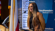 Alexandra Penner, a second-year medical student, represented UTSW’s Armed Forces Landing Zone, a student organization that bridges the gap between military and civilian communities through education, service, and outreach.