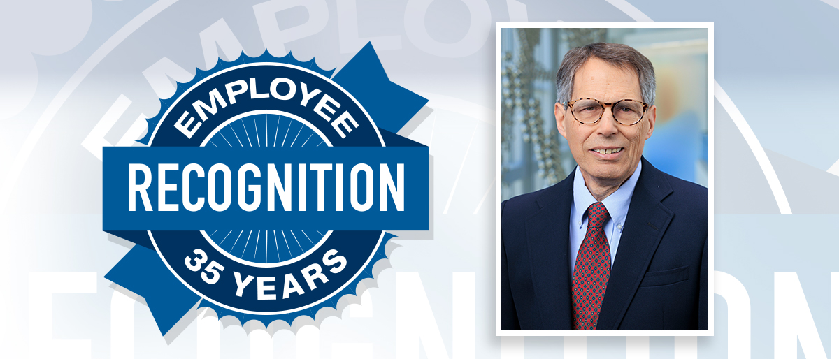 Portrait of Eric Steen and Employee Recognition 35 Years logo