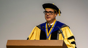 Dean Omer congratulates the graduates and officially opens the commencement ceremony.
