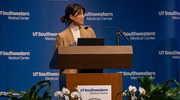 The second Rising Star Award went to Caroline Park, M.D., M.P.H., FACS, Associate Professor of Surgery at UTSW and Trauma Medical Director at Parkland Memorial Hospital. “This award is a representation of someone’s belief in me and my mission and the continuous support to achieve that goal, so I have to thank my mentors: Dr. Podolsky, Dean Lee, Dr. [Benjamin] Levi, and Dr. [Herbert] Zeh for this,” Dr. Park said. “And just like any of the other outstanding UT Southwestern colleagues who are sitting right here and in this group who are either nominated or have been recognized, this award is a combination of community efforts. We do not stand alone.”