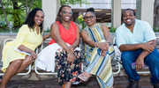 From left: Ms.&nbsp;Evans and Ms.&nbsp;Hooks, members of the Office of Student Financial Aid team that received the Pinnacle Award for Teamwork, visit with Ms.&nbsp;Hooks&rsquo; mother, Wylita Hooks, and Marcus Carroll.