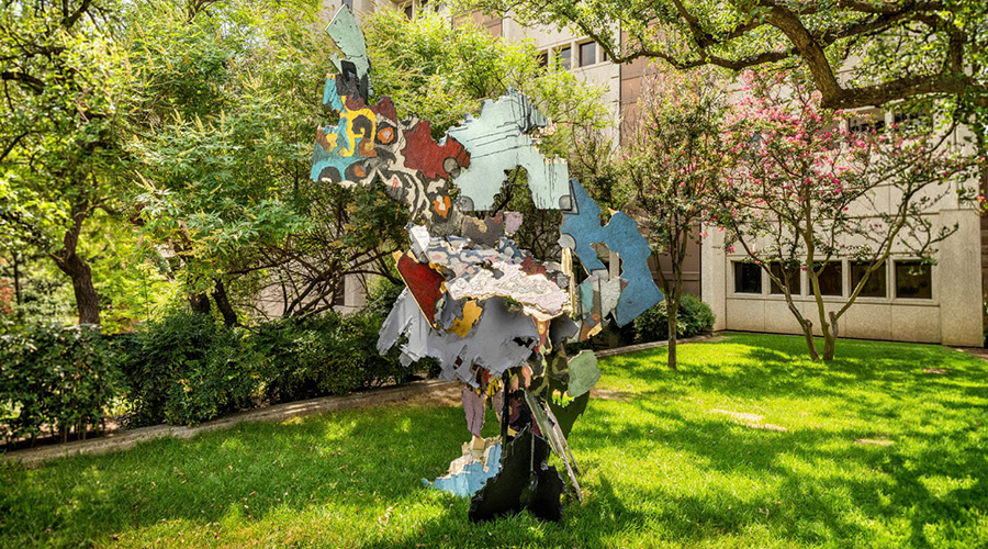 A colorful outdoor statue.