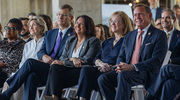 Event attendees take in the words of UTSW and Children’s Health leaders as they learn about progress on the project. From left: Texas Rep. Toni Rose; Ambassador Kay Bailey Hutchison; UT System Executive Vice Chancellor Dean; Melissa Villarreal García, UT System Deputy Vice Chancellor and Chief of Staff; UT System Regent Christina Melton Crain; and Chancellor Zerwas.