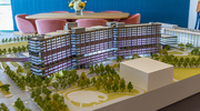 A model on display at the event shows what Moody Children’s Hospital will ultimately look like.
