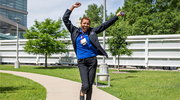 An attendee gets jazzed about an afternoon of food, fun, and camaraderie.