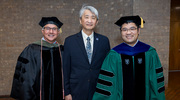 From left: David Lopez,&nbsp;Dr.P.H., M.P.H., M.S., Associate Professor of Epidemiology and in the Harold C. Simmons Comprehensive Cancer Center; Dr.&nbsp;Su; and Changwei Li,&nbsp;M.D., Ph.D., M.P.H., Associate Professor of Epidemiology, take time for a photo during commencement.