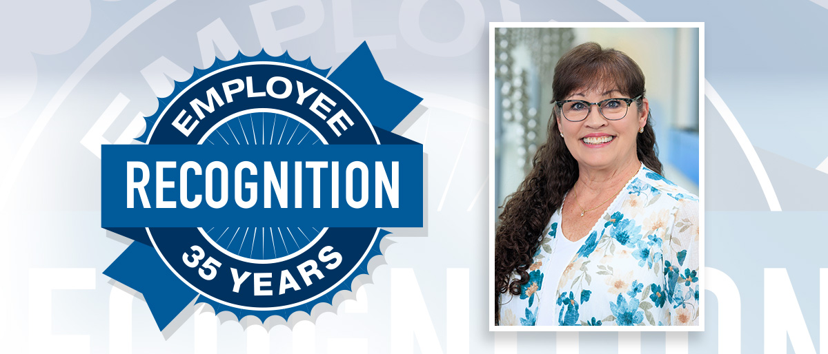 Portrait of Terri Tuggle and Employee Recognition 35 Years logo
