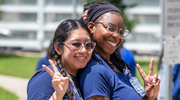 Two UTSW employees show they are having a good time at the festival.