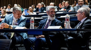 Many UTSW leaders were in attendance to celebrate service members, including, from left: Jonathan Efron, M.D., Executive Vice President for Health System Affairs; Chris Rubio, M.B.A., FACHE, Vice President and Chief Operating Officer for the Health System; and President Daniel K. Podolsky, M.D.