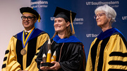 The OSPH Excellence in Teaching Award is presented to Dr. Leonard for her impactful teaching and dedication to students.