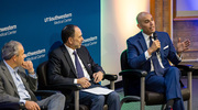 Expanding on his work to expand economic opportunities, Mr. Solis, right, talks about the importance of looking beyond challenges to move forward. “The formula for change is hope plus action,” he said.