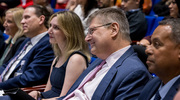 UTSW executive leaders watch one of the touching videos on an award recipient. From left: Susan Hernandez,&nbsp;D.N.P., M.B.A., RN, Vice President and Health System Chief Nurse Executive; Jeremy Falke,&nbsp;M.B.A., Vice President and Chief Human Resources Officer; Jenny Doren,&nbsp;M.B.A., M.S., Vice President and Chief Marketing and Communications Officer; Jonathan Efron,&nbsp;M.D., Executive Vice President for Health System Affairs; and Marc Nivet,&nbsp;Ed.D., M.B.A., Executive Vice President for Institutional Advancement and Interim Executive Vice President for Business Affairs.