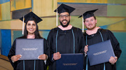 From left: Nilam Kandel, M.P.H., Eyad Alrabbat, M.P.H., and Brice Brannon, M.P.H., are proud to display their newly earned diplomas.