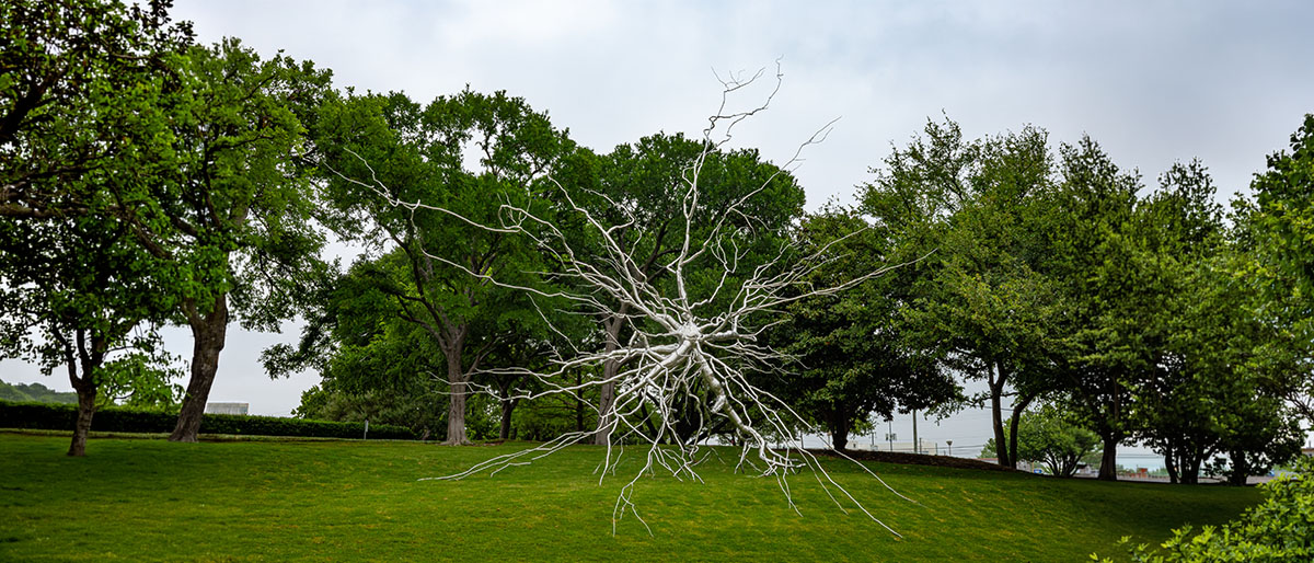 Statue of large silver neuron.
