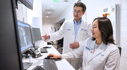 UTSW medical student Julia Shi, right, mentored by Daniel Yang, M.D., Assistant Professor of Radiation Oncology, earned a P.E.O. Scholar Award this year in recognition of academic distinction, leadership, research, and community service. Ms. Shi plans to devote her career to cancer care and expanding radiation treatment to more people.