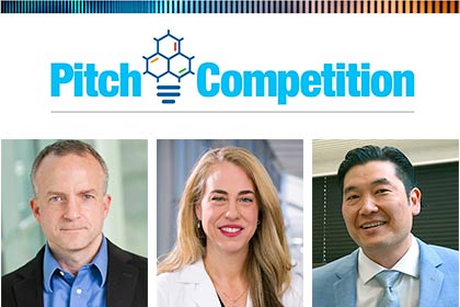 Pitch Competition logo, with collage of two men and one woman.