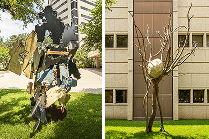 Two sculptures located on the UTSW Campus.
