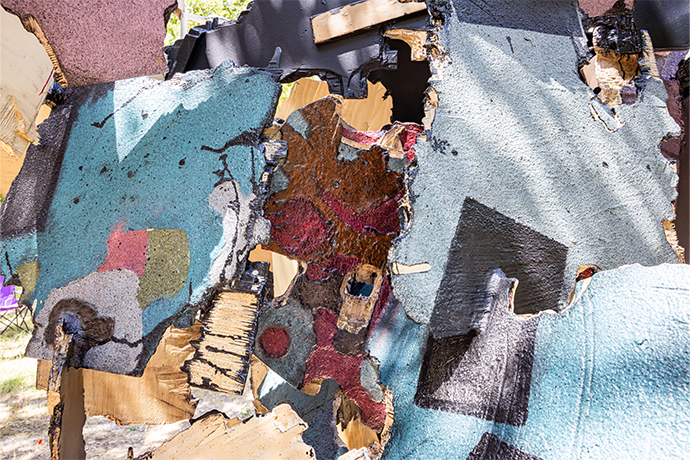 Close up of colorful sculpture pieces.