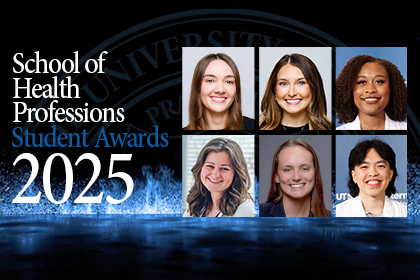 blue background with 6 headshots of SHP award winners