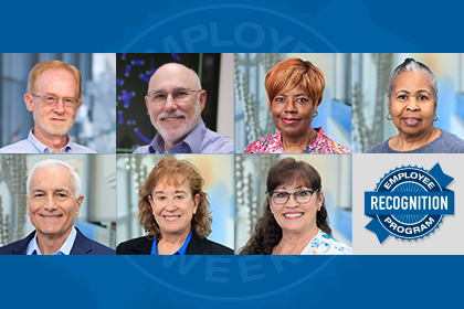 7 recognized employees with Employee Recognition Program logo.