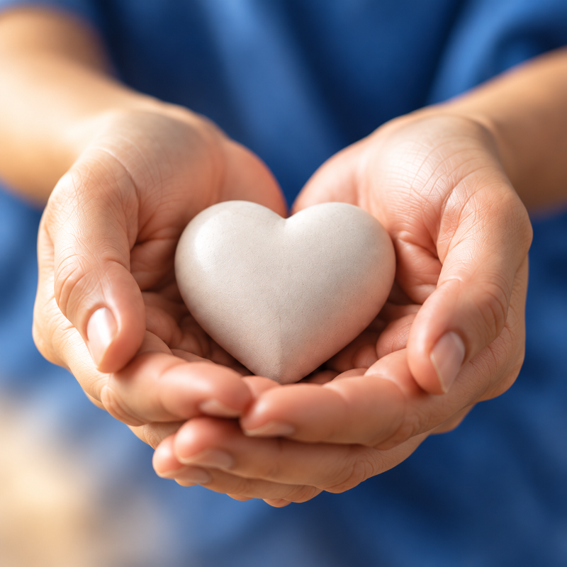 Hands holding a heart representing charitable giving