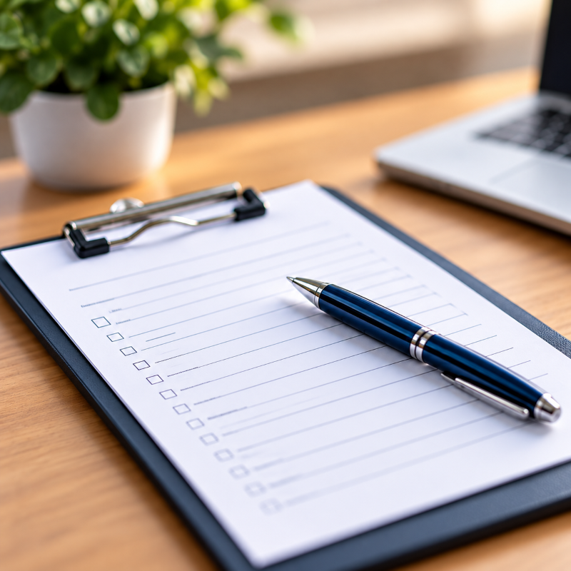 Registration form and pen on a desk
