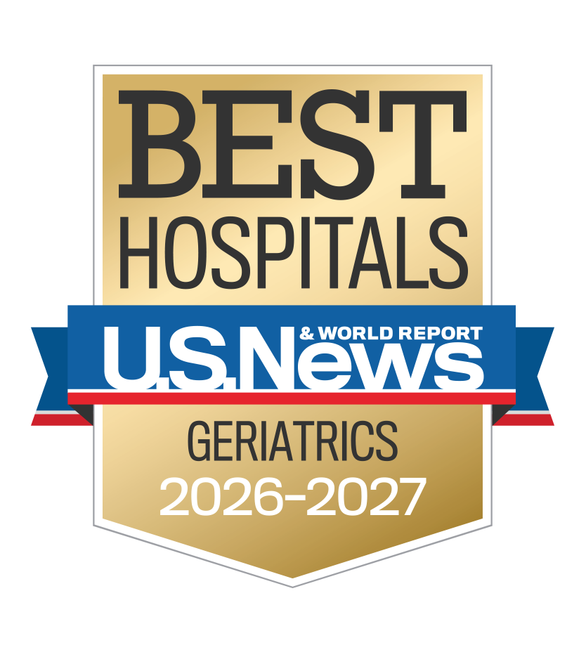 Gold shield that says Best Hospitals Geriatrics