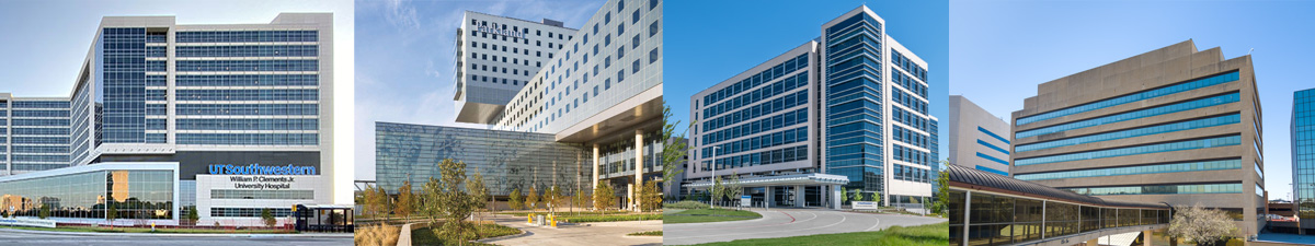 exterior views of campus buildings CUH, PMH, POB and Moody