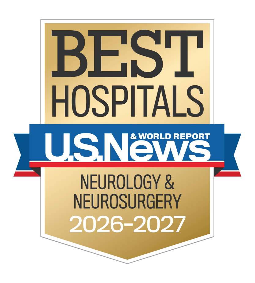 Gold shield that states Best Hospitals Neurology & Neurosurgery