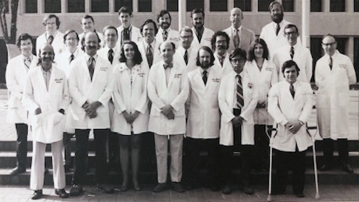 A black and white group photo of the Neurology Department from 1974
