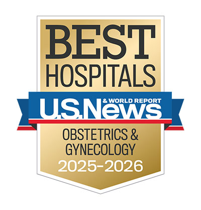 Gold badge that states Best Hospitals U.S. News and World Report Obstetrics & Gynecology 2025-2026
