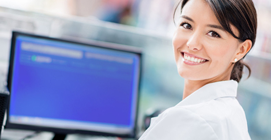 woman at a computer