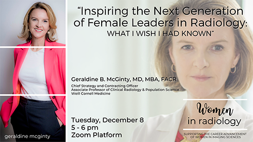 A poster for Inspiring the Next Generation of Female Leaders in Radiology, presented by Geraldine McGinty