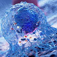 Abstract image of a cell in blue