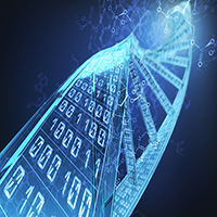 Blue DNA model with numbers