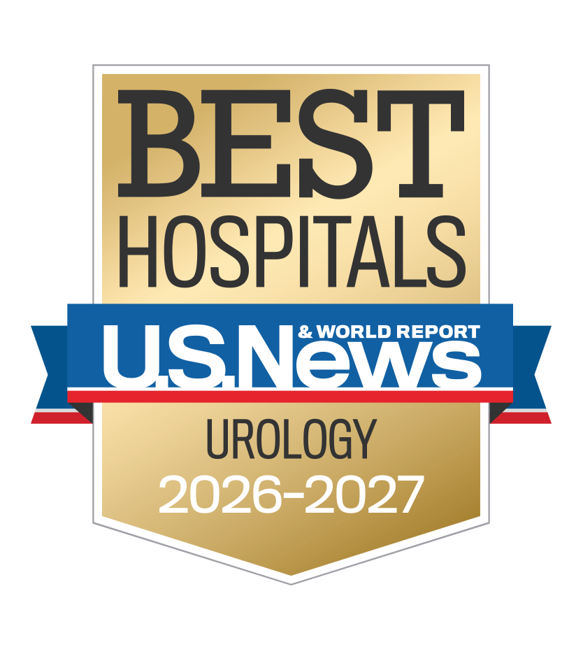 Gold shield that states Best Hospitals U.S. News & World Report Urology
