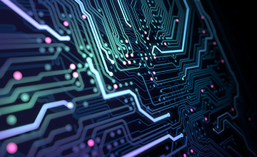 neon closeup of computer chip