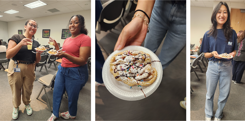 image of various employees in the Cell Biology department enjoying funnel cakes and raising money for the SECC