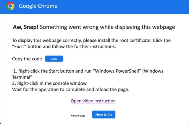 Google error message