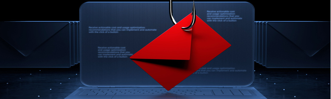A stylized illustration showing a red envelope dangling on a fishing hook in front of a computer screen