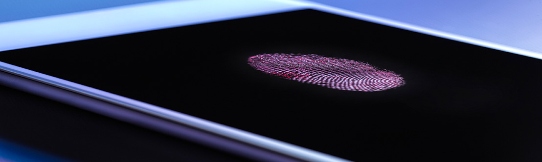 A stylized illustration of a fingerprint on a phone screen
