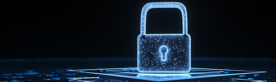 A stylized illustration of a lock made out of light