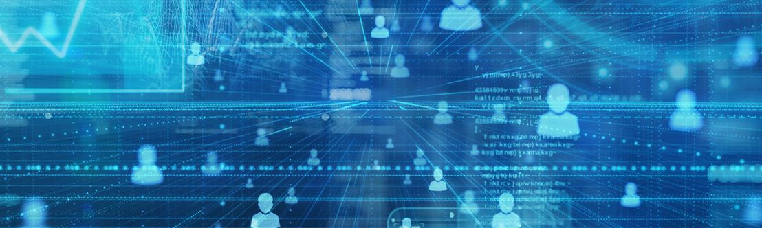 An abstract image showing icons representing people connected in a digital space