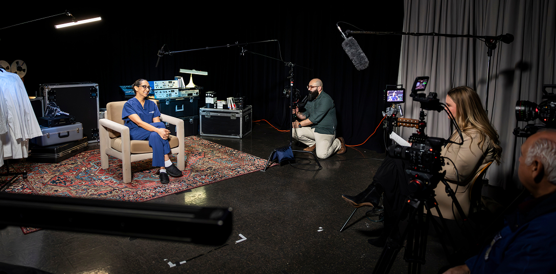 Dr. Patel getting interviewed by the UTSW production team. 