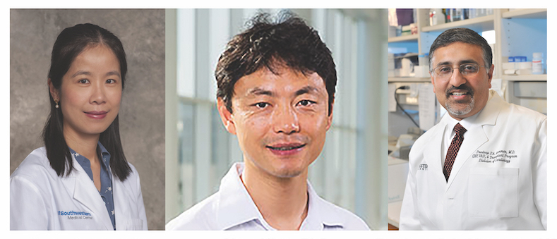 Group headshot photos of Xuan Jiang, Ph.D., Chao&nbsp;Xing, Ph.D. and Pradeep Mammen, M.D.
