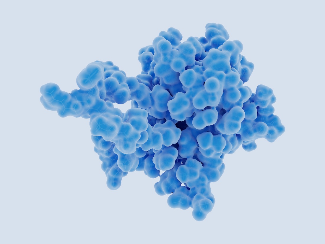 Illustration of fibroblast growth factor 21 (FGF21), a hormone secreted by the liver.