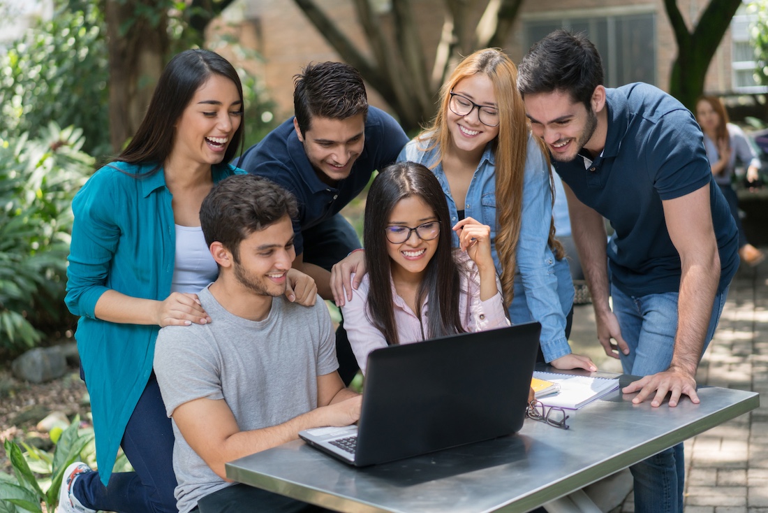 Group of students studying together at the university
