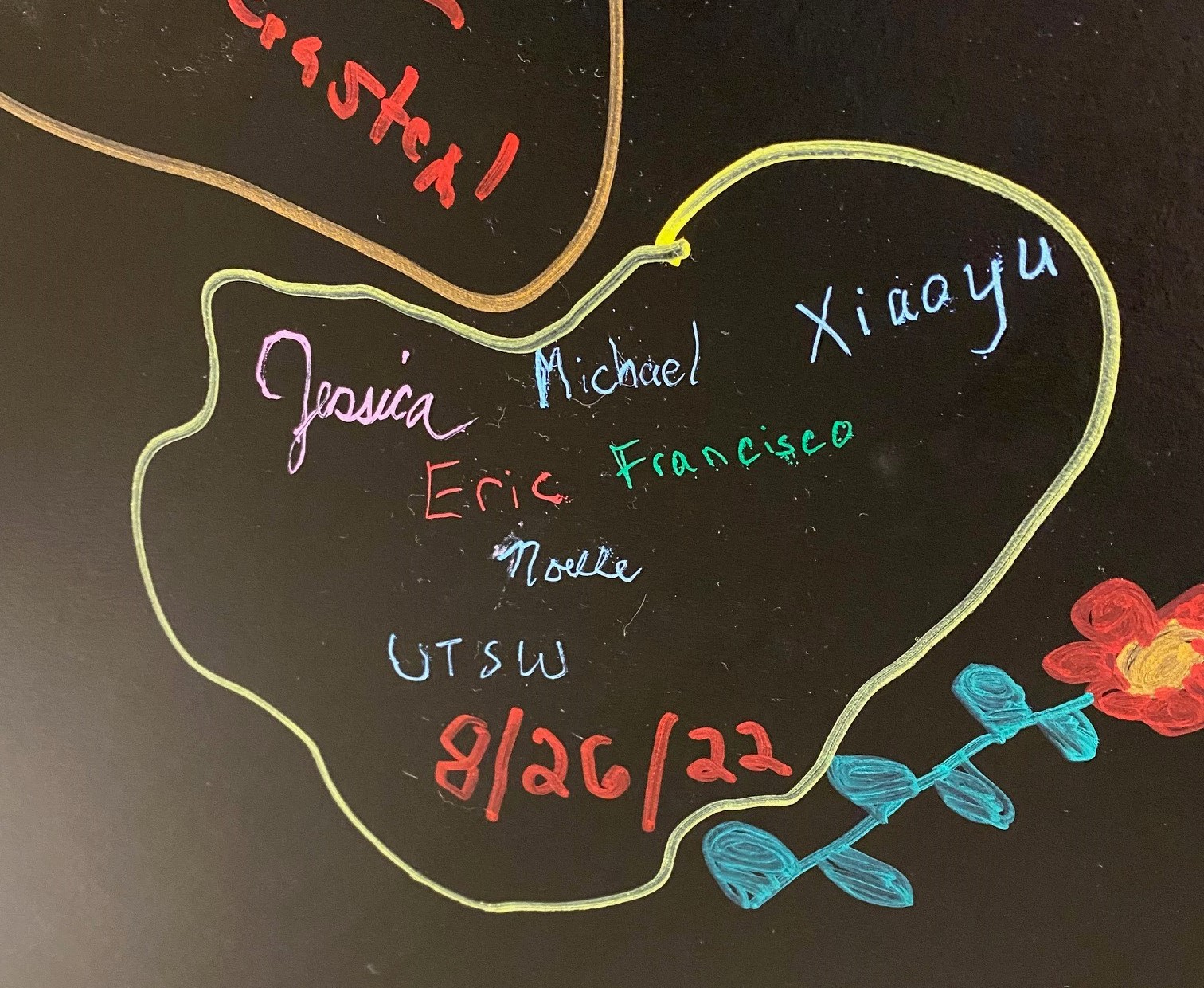 Signatures on the blackboard at the escape room